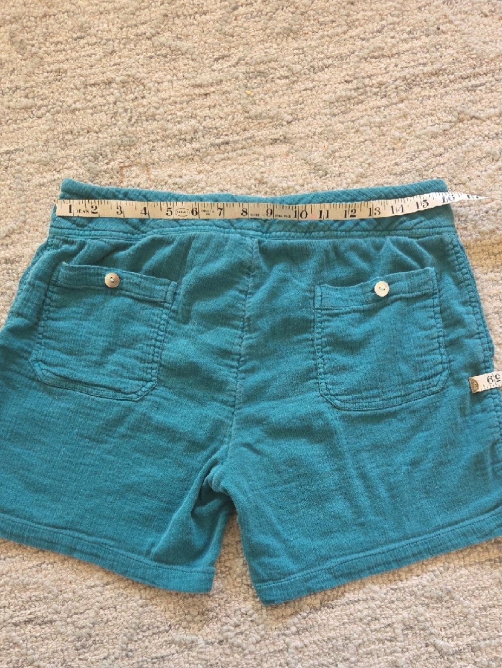 Sundance Teal Button-Front Cotton Drawstring Shorts - Picture 3 of 7